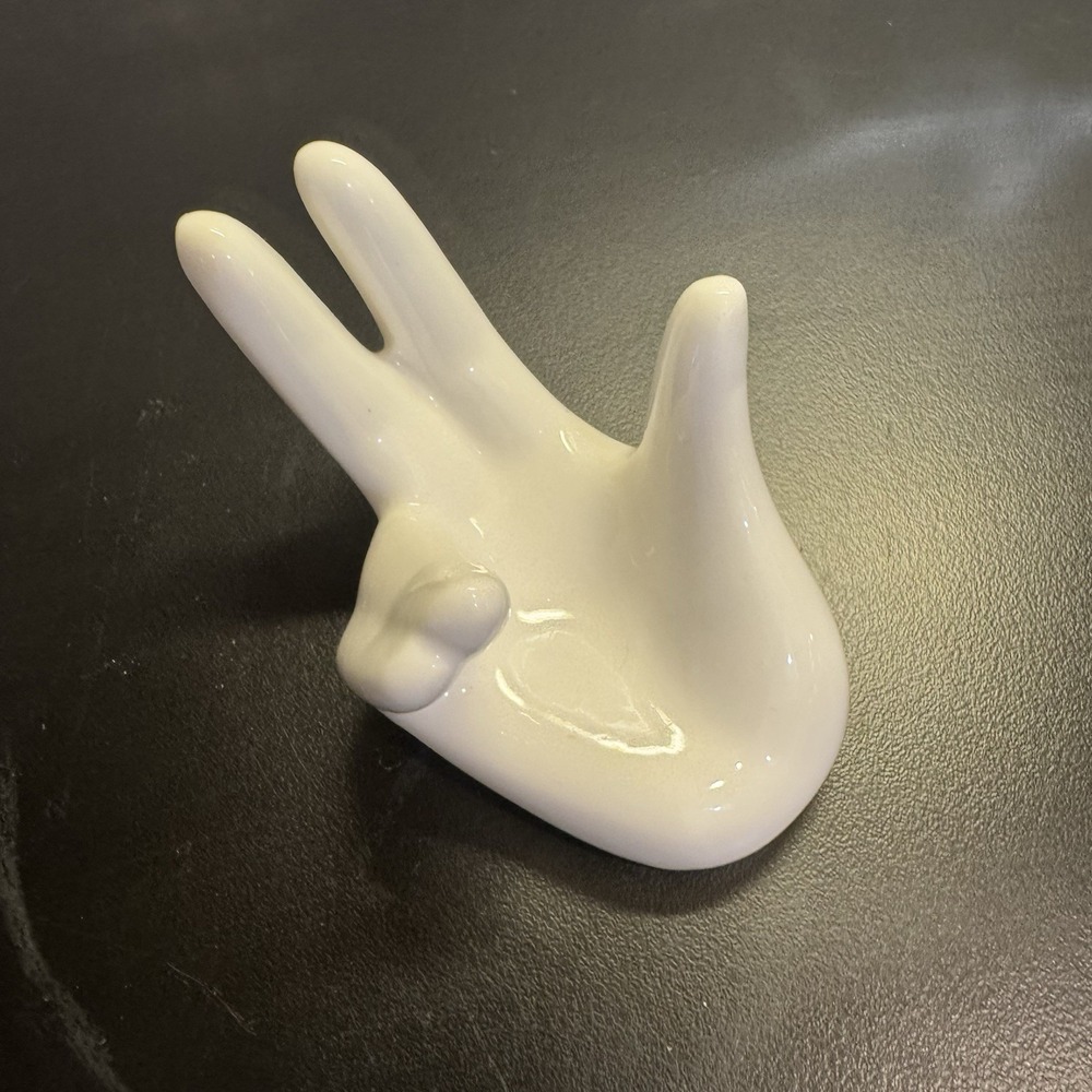 3 White Ceramic Display Hand Paperweight Display Airplant Holder Easel  3"L